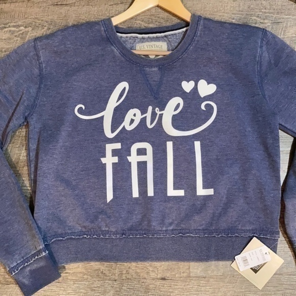 U.S. Vintage blue graphic love fall cropped sweatshirt Large